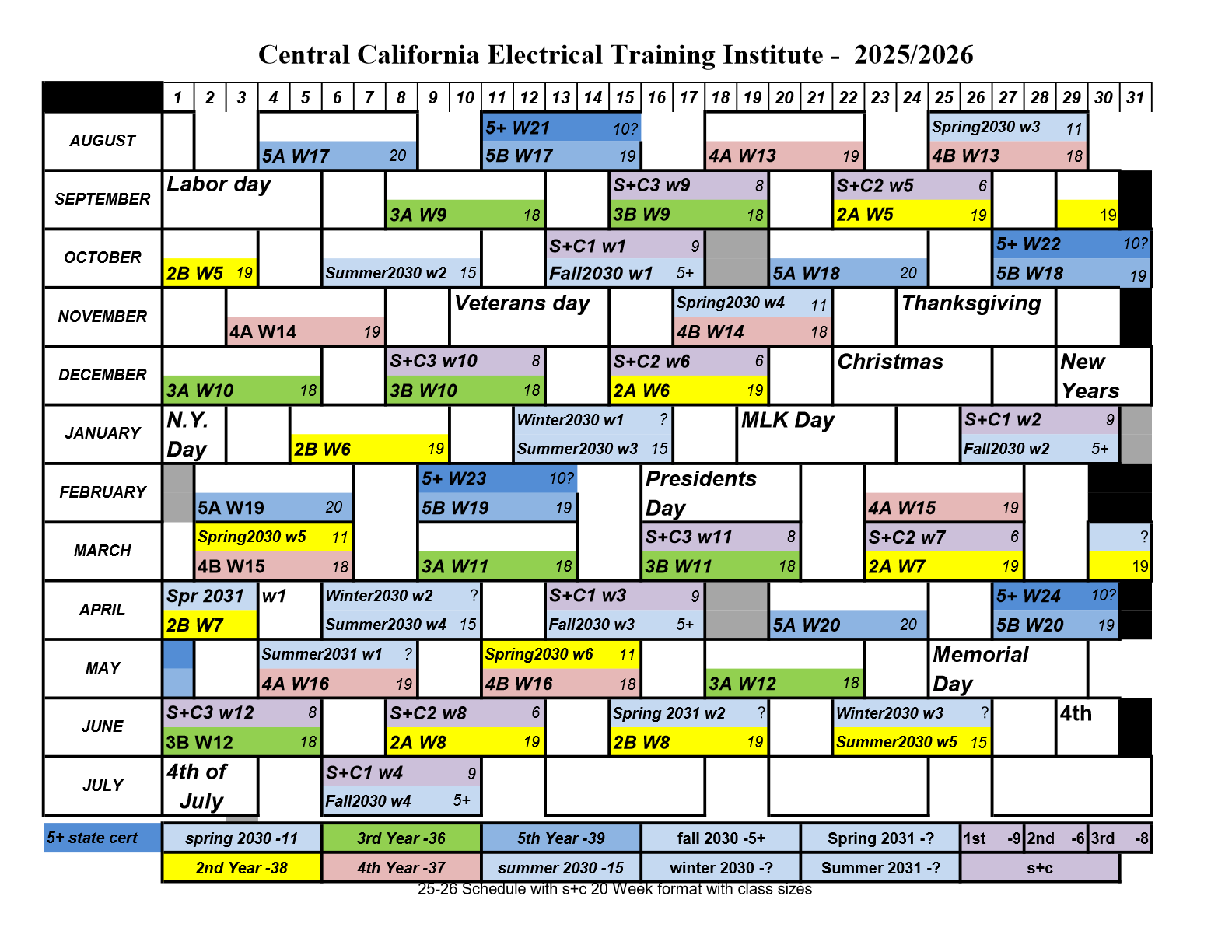 In-person class schedule 25-26